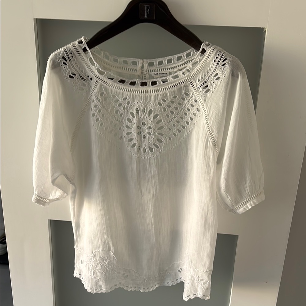 Club Monaco  White Lace Detail Women's Top